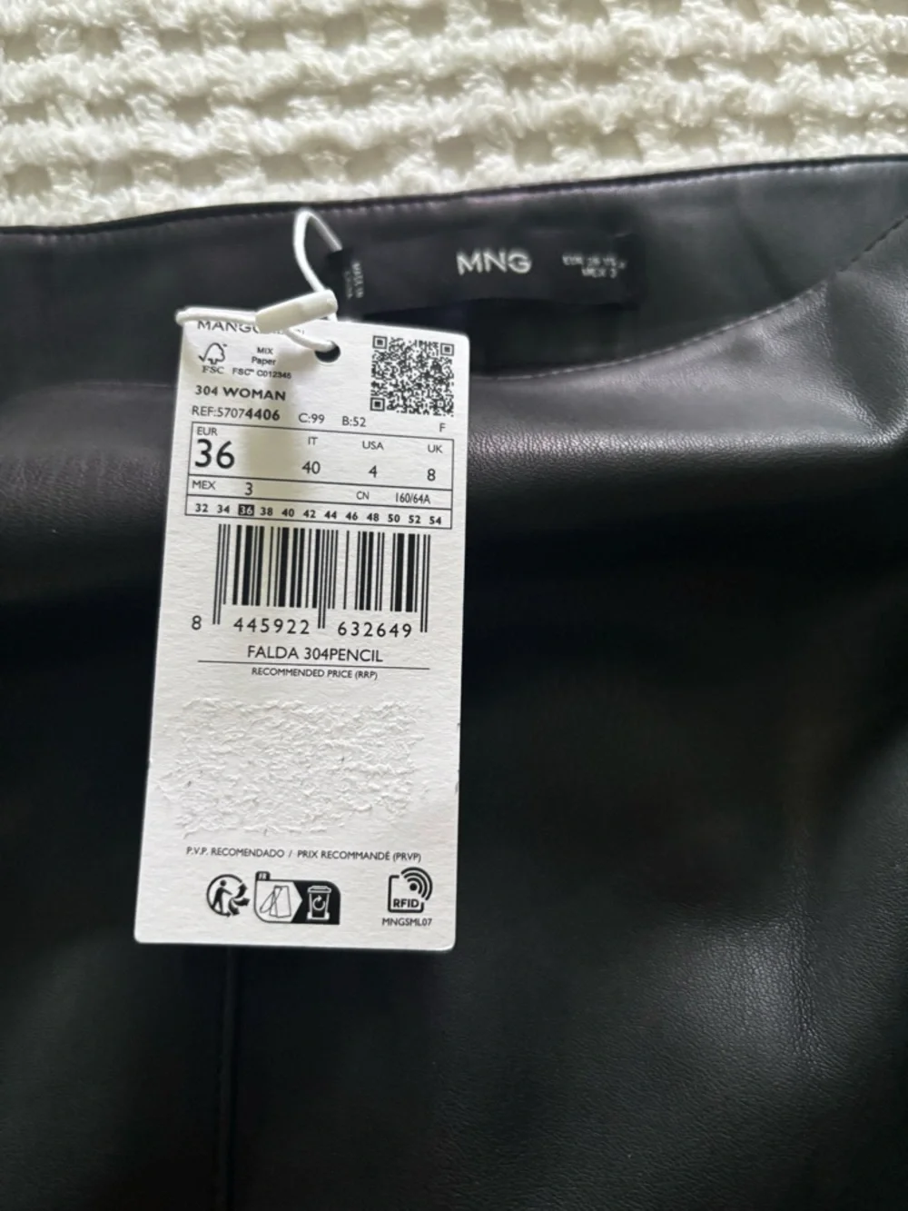 Mango Black Leather-Effect Pencil Skirt NWT